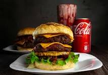Meat Burger with soft drinks